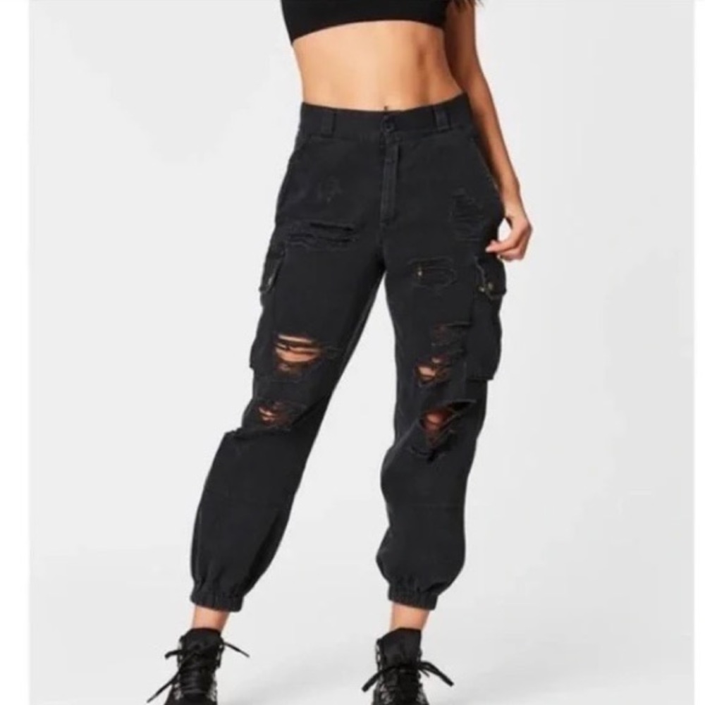 LF Carmar Denim Black Ripped Jeans With Cuff Bottom